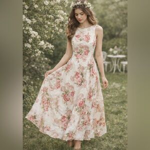 Vintage Starina Y2K Romantic Floral Maxi Dress Cottagecore Fairy Small